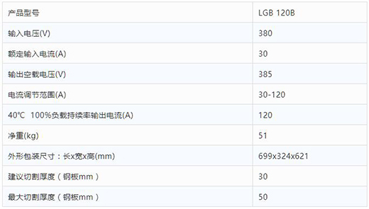 凯时AG登录入口数字化等离子切割+碳弧气刨两用机LGB 120B整机参数